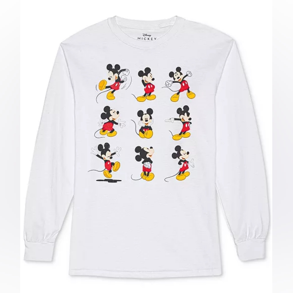 Disney Mickey Mouse Poses Long Sleeve T Shirt White Size Large Juniors